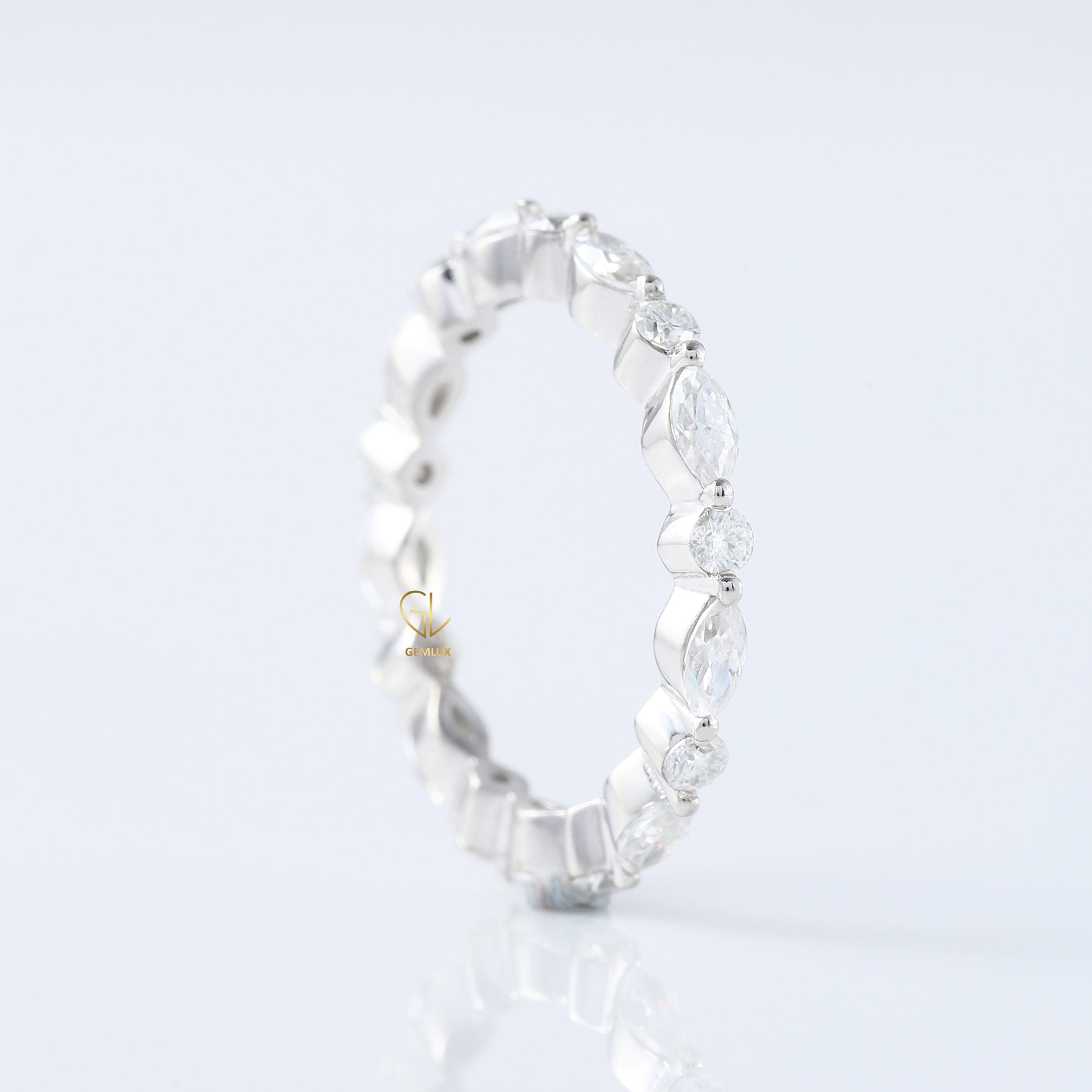 Marquise/Round Cut Moissanite Diamond Minimalist Eternity Wedding Band