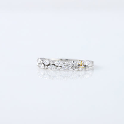 Marquise & Round Cut Moissanite Diamond Two Row Half Eternity Band