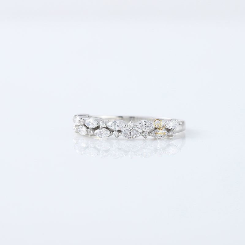 Marquise & Round Cut Moissanite Diamond Two Row Half Eternity Band