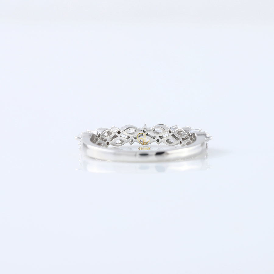 Marquise & Round Cut Moissanite Diamond Two Row Half Eternity Band