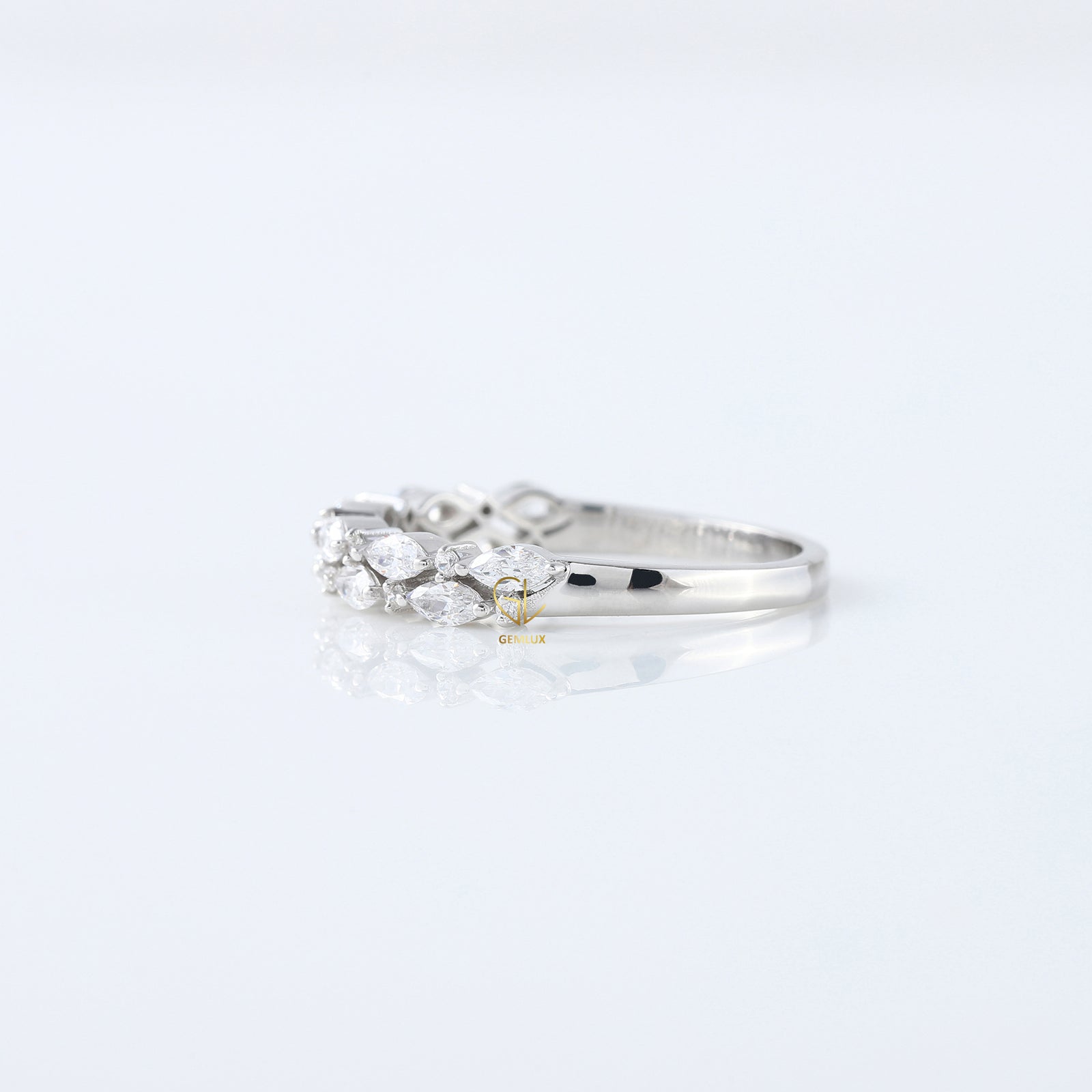 Marquise & Round Cut Moissanite Diamond Two Row Half Eternity Band