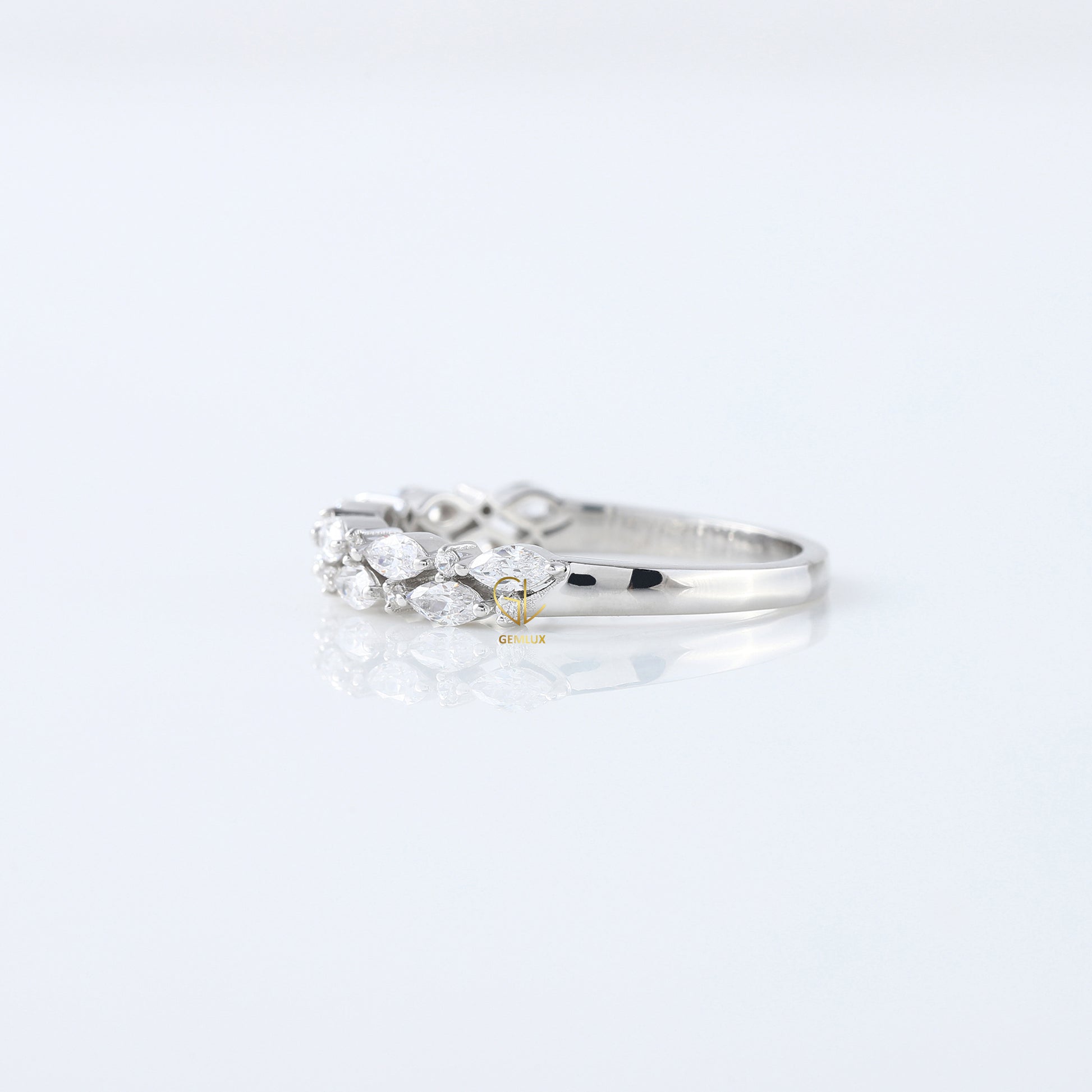 Marquise & Round Cut Moissanite Diamond Two Row Half Eternity Band