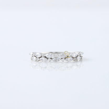 Marquise & Round Cut Moissanite Diamond Two Row Half Eternity Band