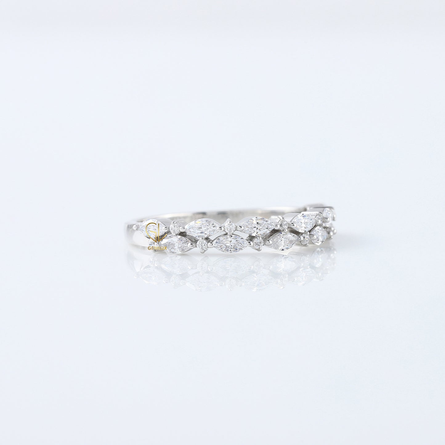 Marquise & Round Cut Moissanite Diamond Two Row Half Eternity Band