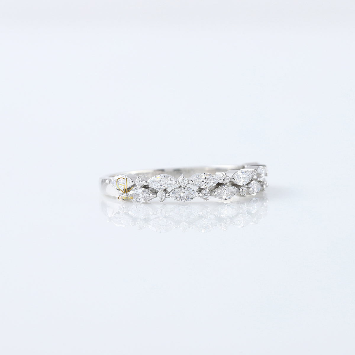 Marquise & Round Cut Moissanite Diamond Two Row Half Eternity Band