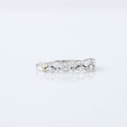 Marquise & Round Cut Moissanite Diamond Two Row Half Eternity Band