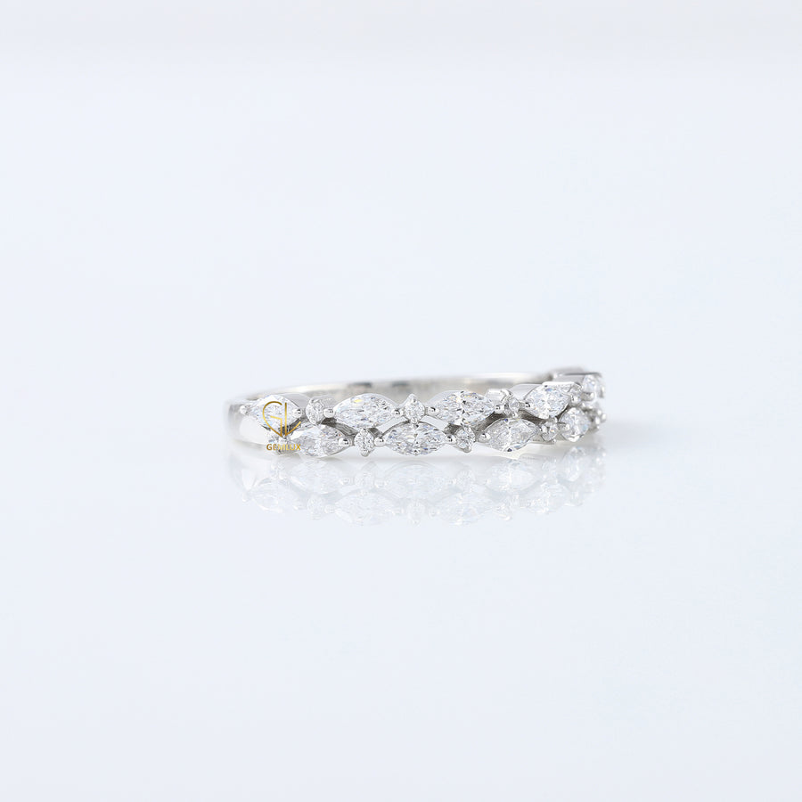 Marquise & Round Cut Moissanite Diamond Two Row Half Eternity Band