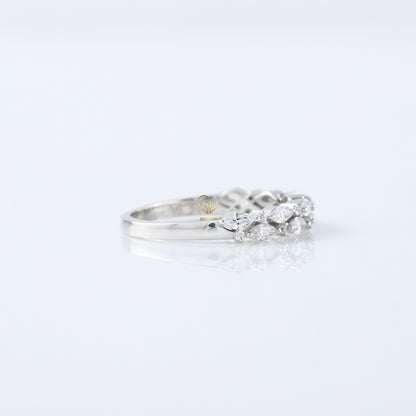 Marquise & Round Cut Moissanite Diamond Two Row Half Eternity Band