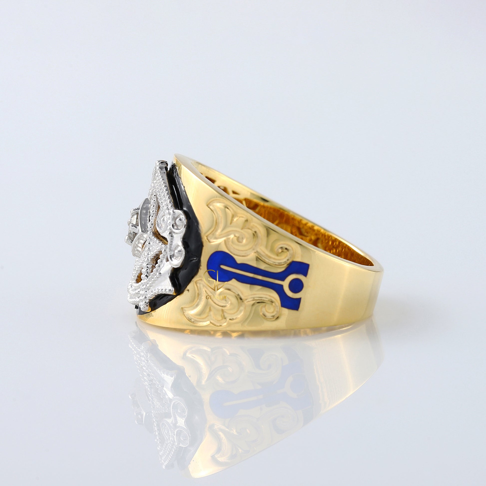 Masonic Blue Lodge Two Tone Vintage Style Diamond Ring