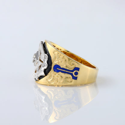 Masonic Blue Lodge Two Tone Vintage Style Diamond Ring