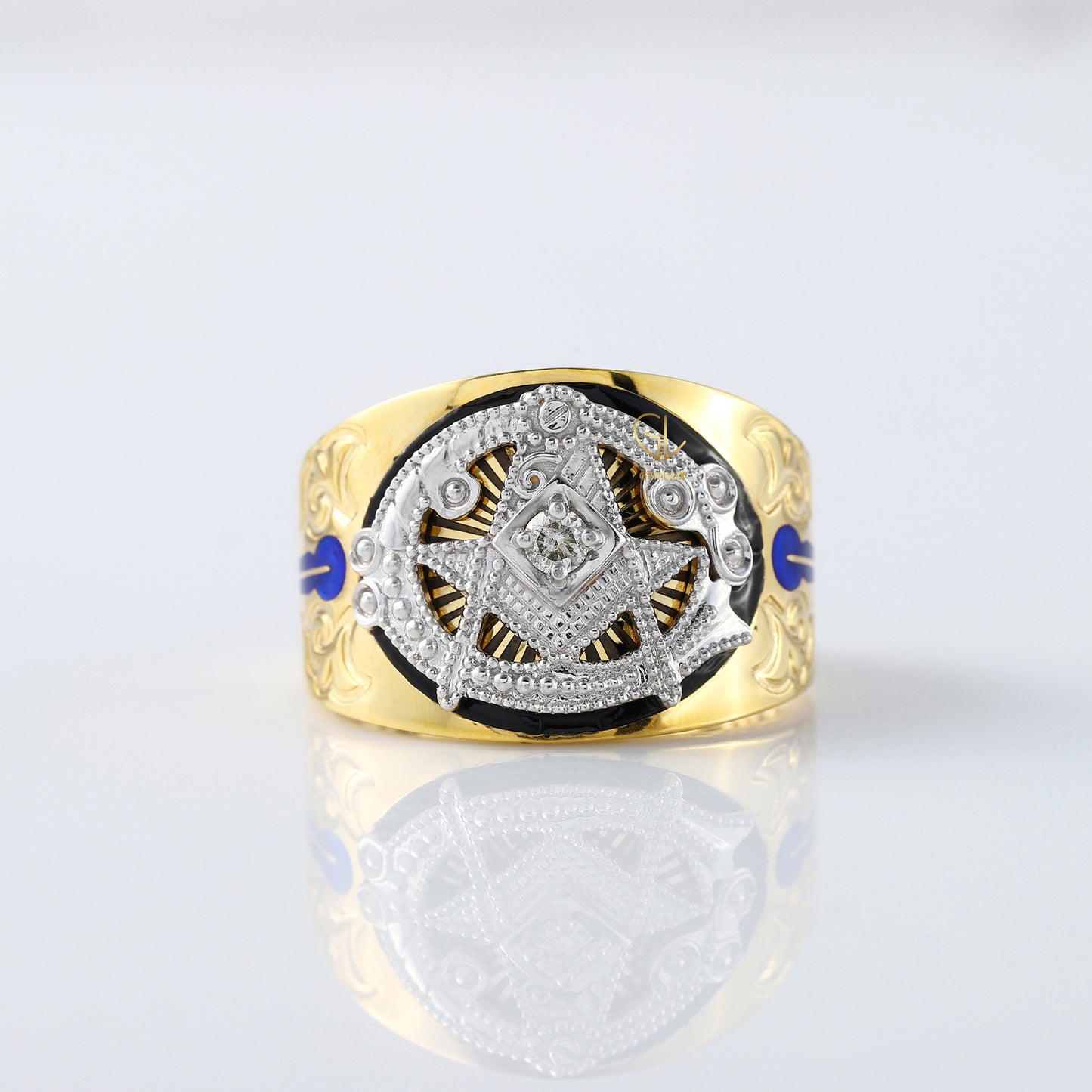 Masonic Blue Lodge Two Tone Vintage Style Diamond Ring