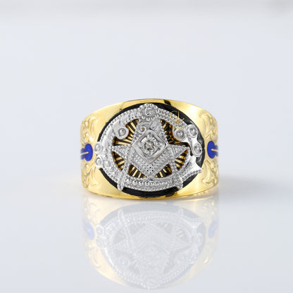 Masonic Blue Lodge Two Tone Vintage Style Diamond Ring