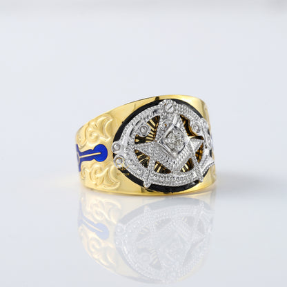 Masonic Blue Lodge Two Tone Vintage Style Diamond Ring