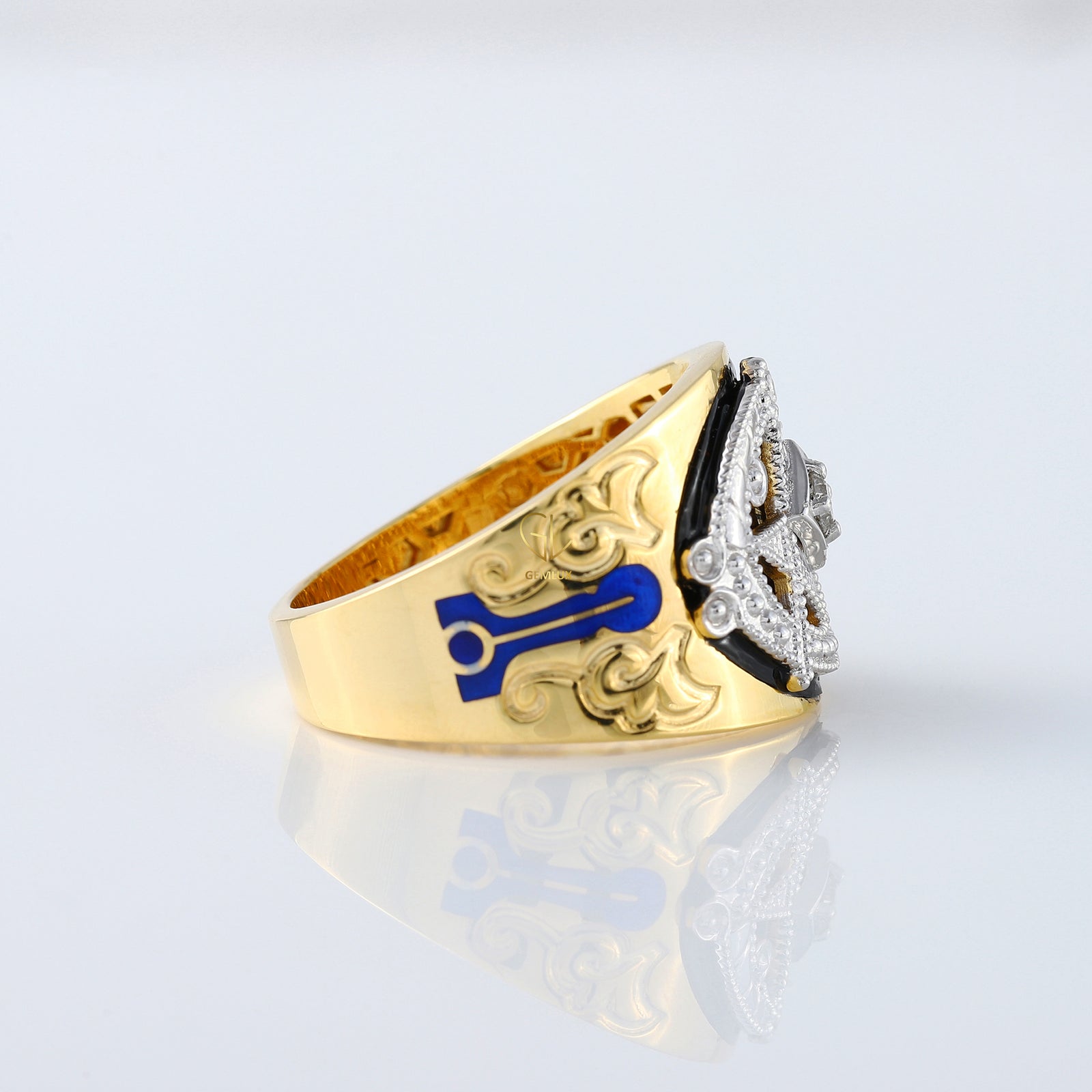 Masonic Blue Lodge Two Tone Vintage Style Diamond Ring