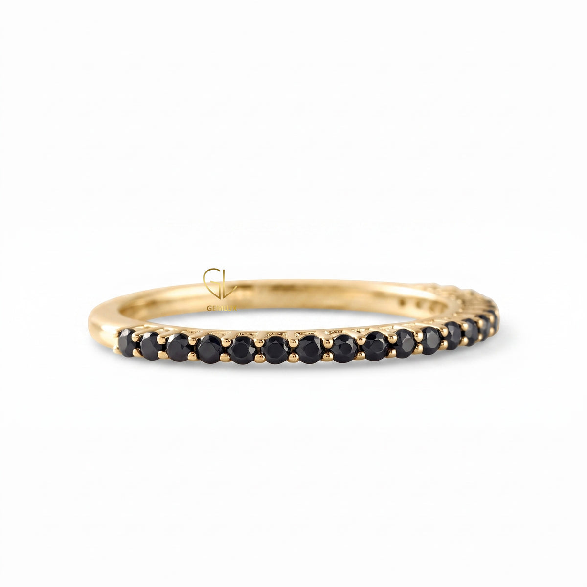 Minimalist Black Round Moissanite Wedding Band