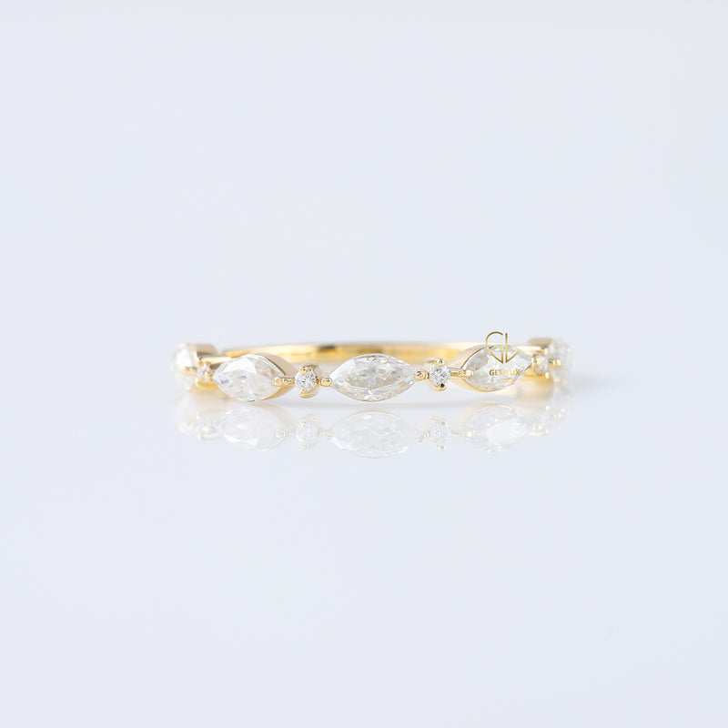 Minimalist Marquise & Round Moissanite Matching Eternity Band