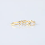 minimalist band, alternative stone eternity band, marquise and round moissanite matching band, yellow gold eternity wedding band; 
