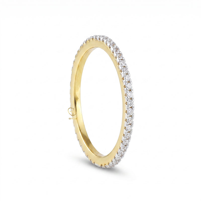 Minimalist Round Moissanite Two Tone Eternity Wedding Band