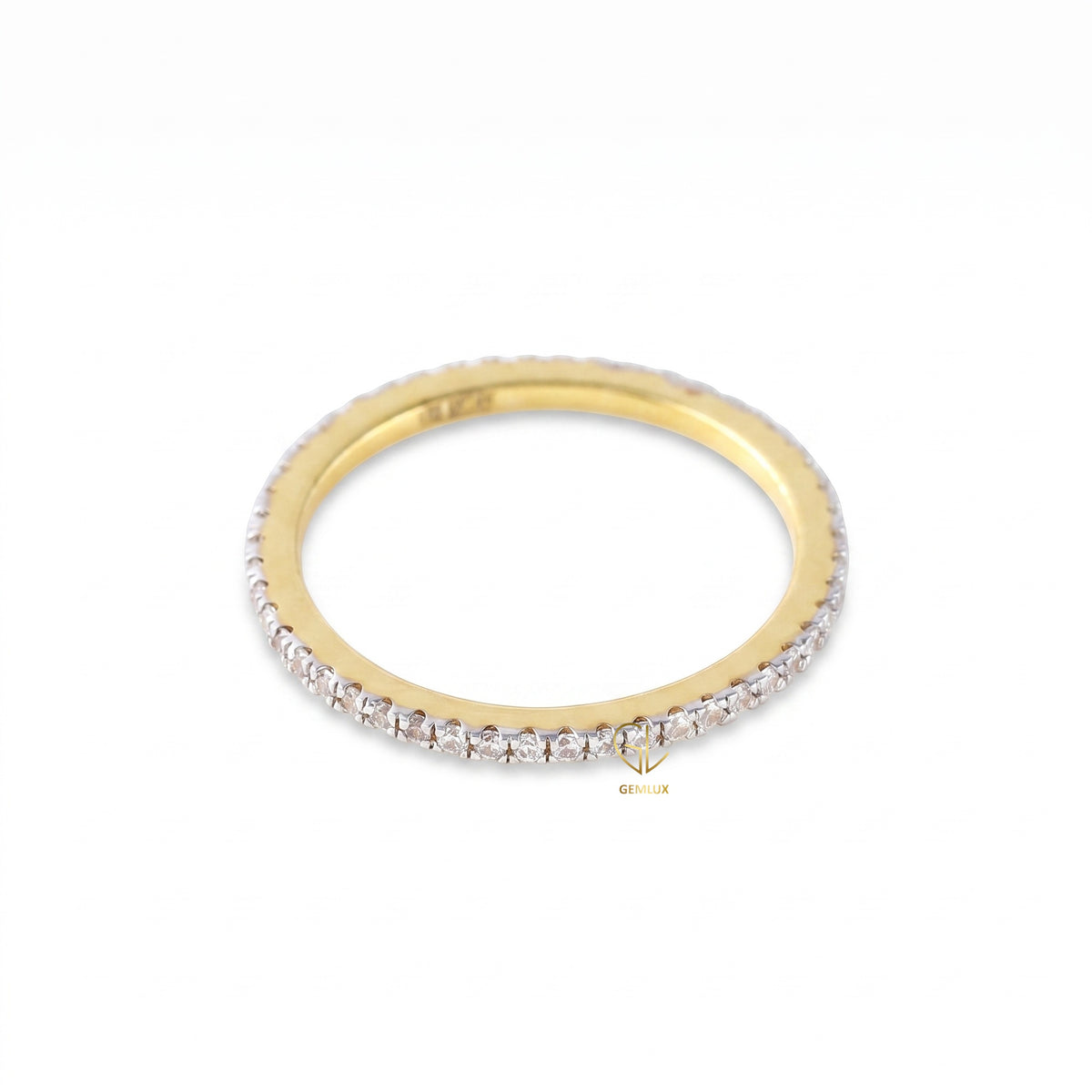 Minimalist Round Moissanite Two Tone Eternity Wedding Band
