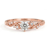 Vintage three-stone round lab-grown diamond ring with leaf-design yellow-gold band