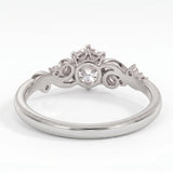 Vintage three-stone round lab-grown diamond ring with leaf-design yellow-gold band