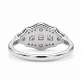 Vintage Art Deco three-stone lab-grown diamond ring with milgrain geometric setting