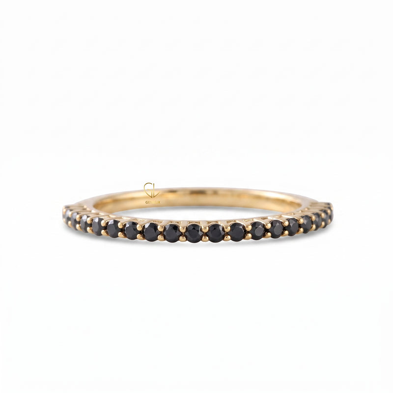 Minimalist Black Round Moissanite Wedding Band