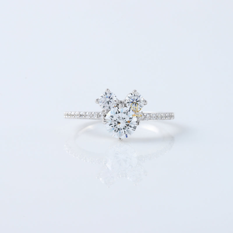 Round Moissanite Accent Three Stone Ring - Mickey Mouse Style