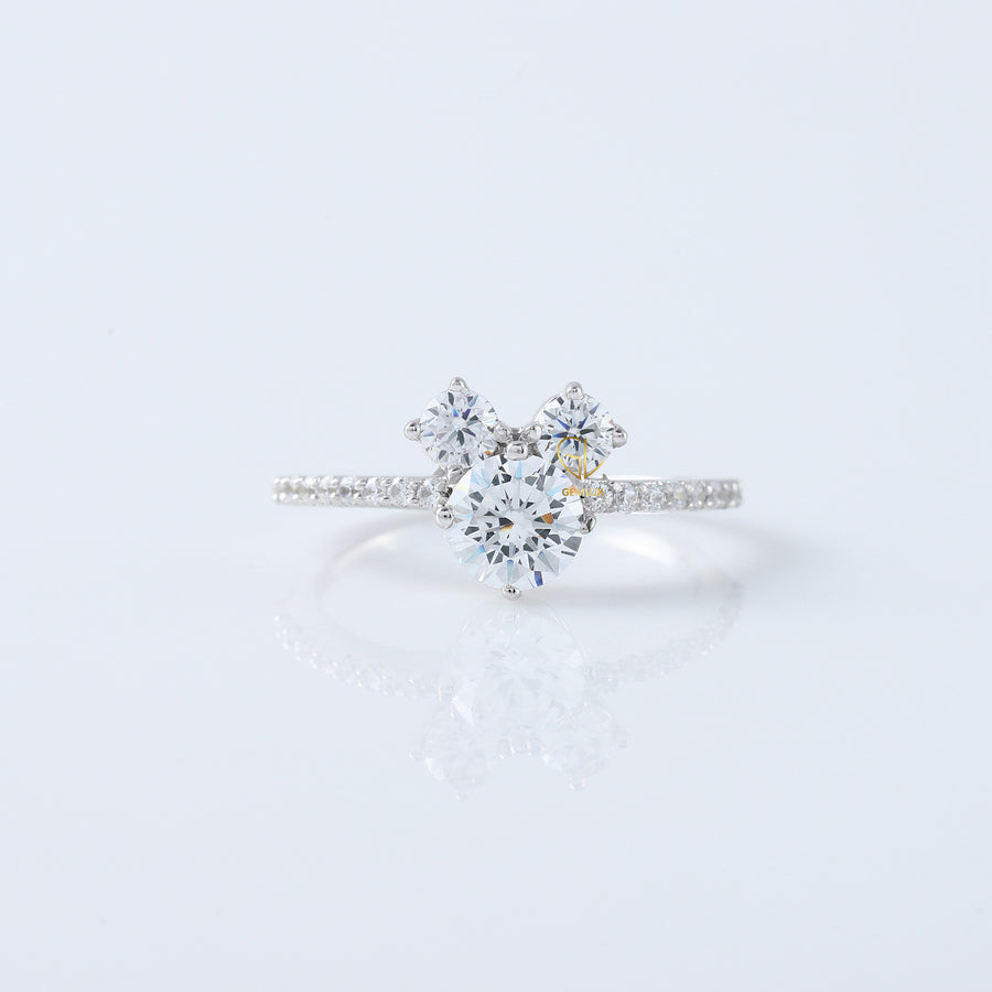 Round Moissanite Accent Three Stone Ring - Mickey Mouse Style