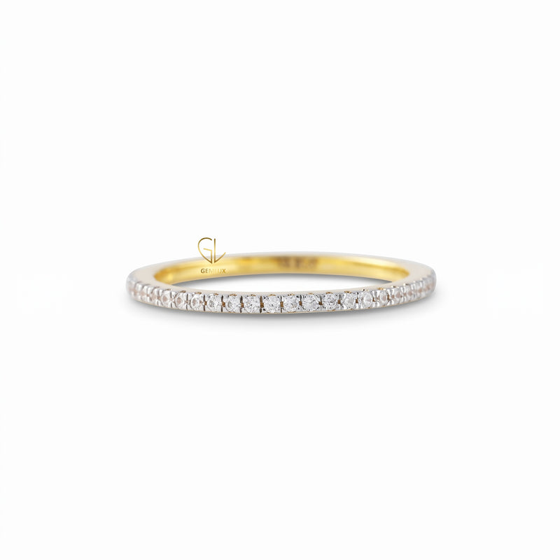 Minimalist Round Moissanite Two Tone Eternity Wedding Band