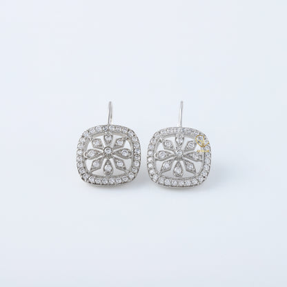 Moissanite Diamond Art Deco Floral Lever Back Earrings
