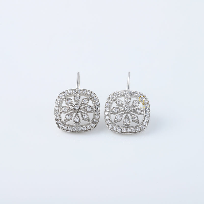 Moissanite Diamond Art Deco Floral Lever Back Earrings
