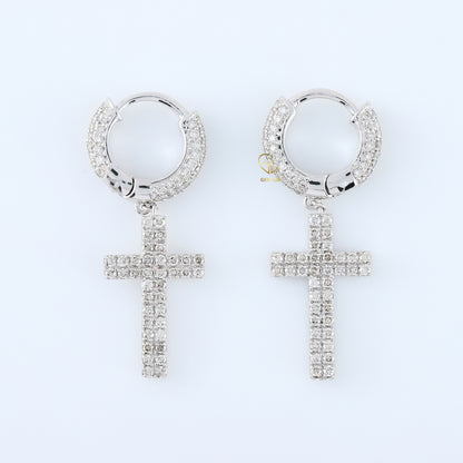 Moissanite Diamond Cross Hoop Earrings