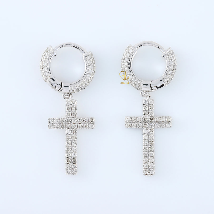 Moissanite Diamond Cross Hoop Earrings