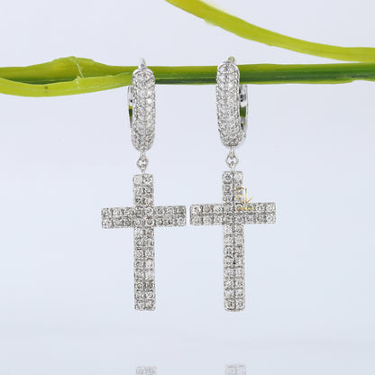 Moissanite Diamond Cross Hoop Earrings