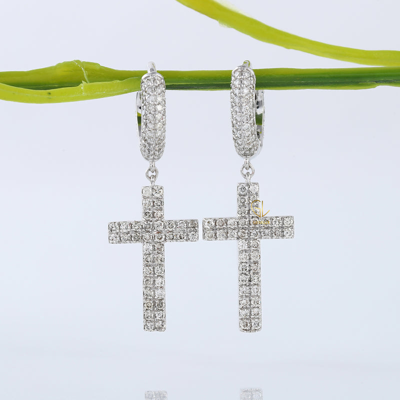 Moissanite Diamond Cross Hoop Earrings