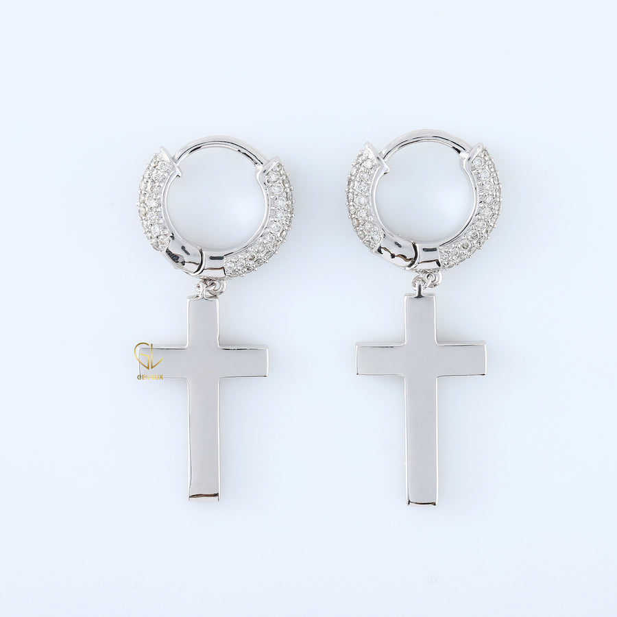 Moissanite Diamond Cross Hoop Earrings