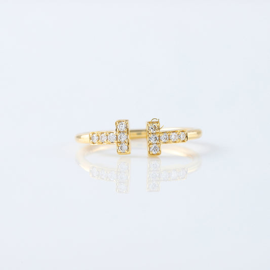 Moissanite Diamond Yellow Gold T Wire Ring For Her