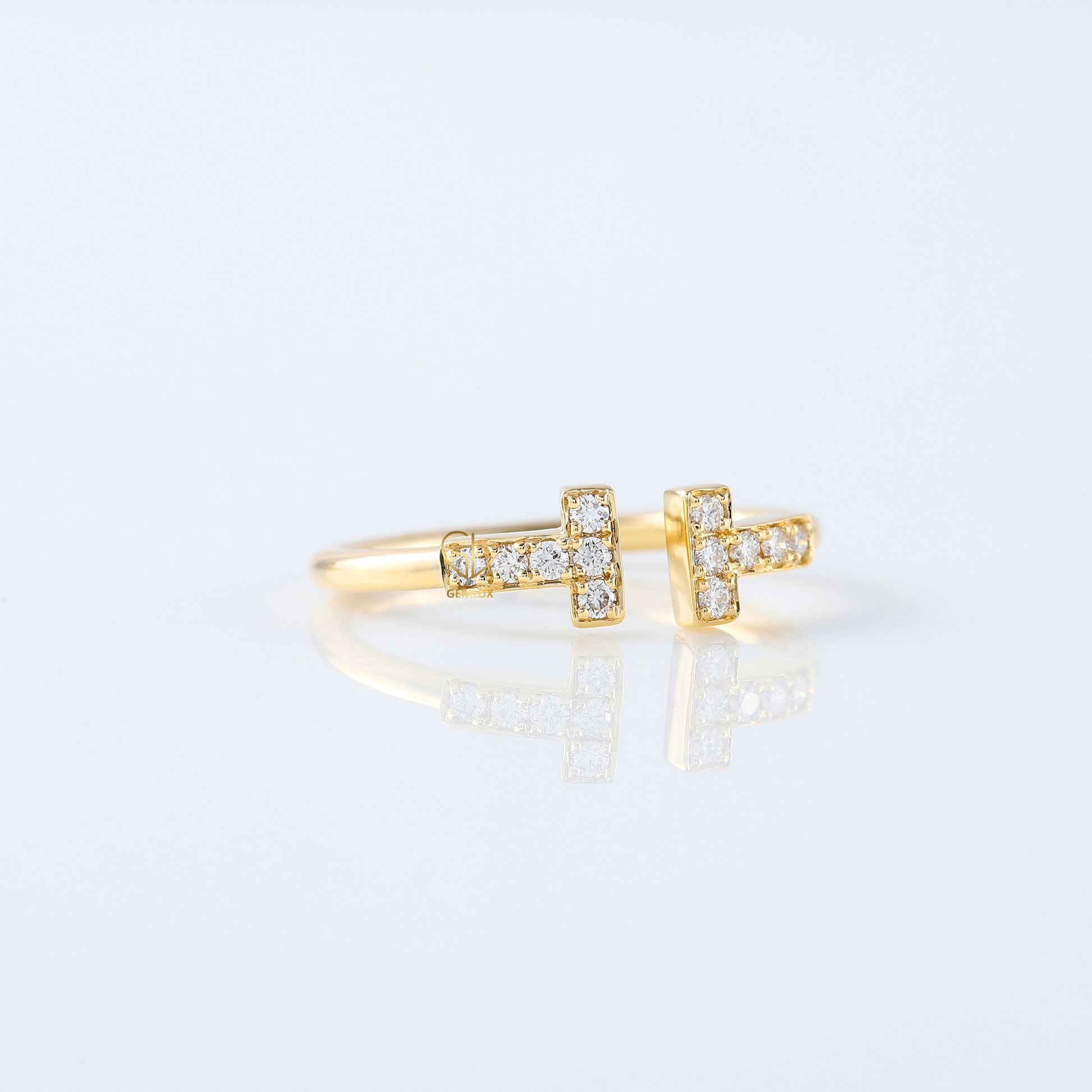 Moissanite Diamond Yellow Gold T Wire Ring For Her