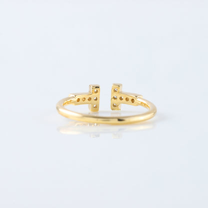Moissanite Diamond Yellow Gold T Wire Ring For Her