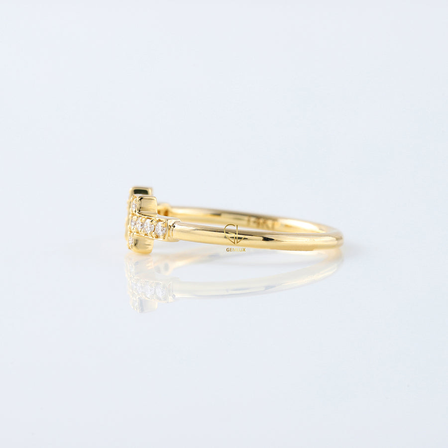 Moissanite Diamond Yellow Gold T Wire Ring For Her