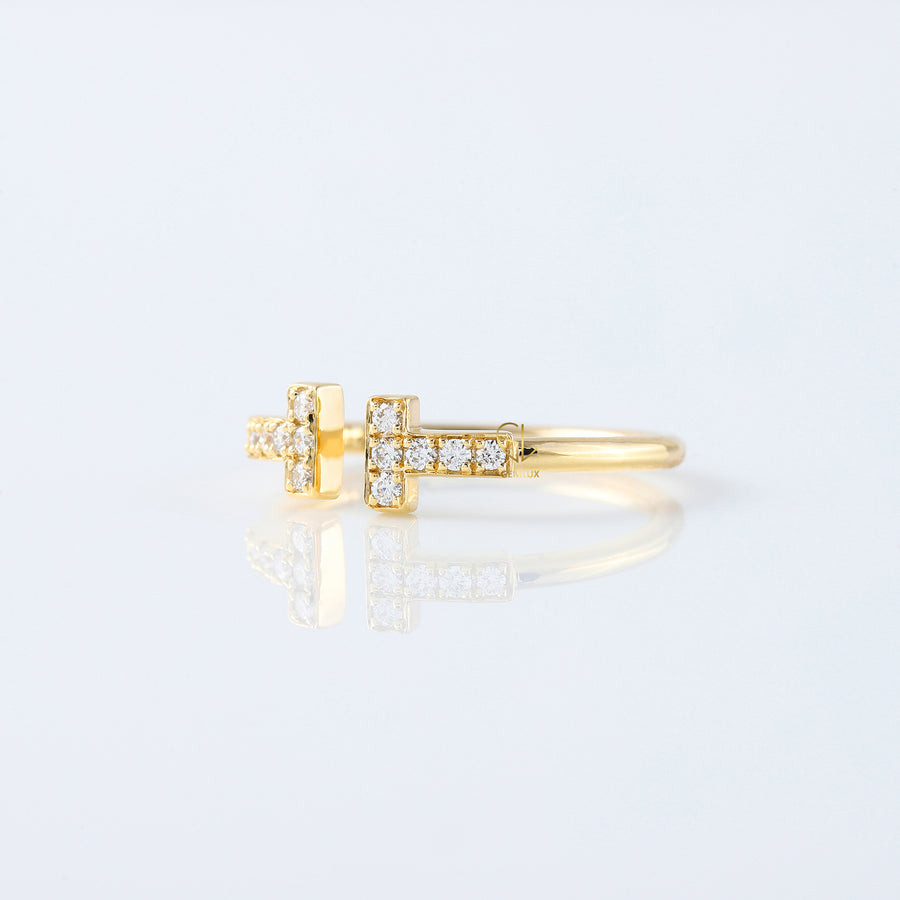 Moissanite Diamond Yellow Gold T Wire Ring For Her