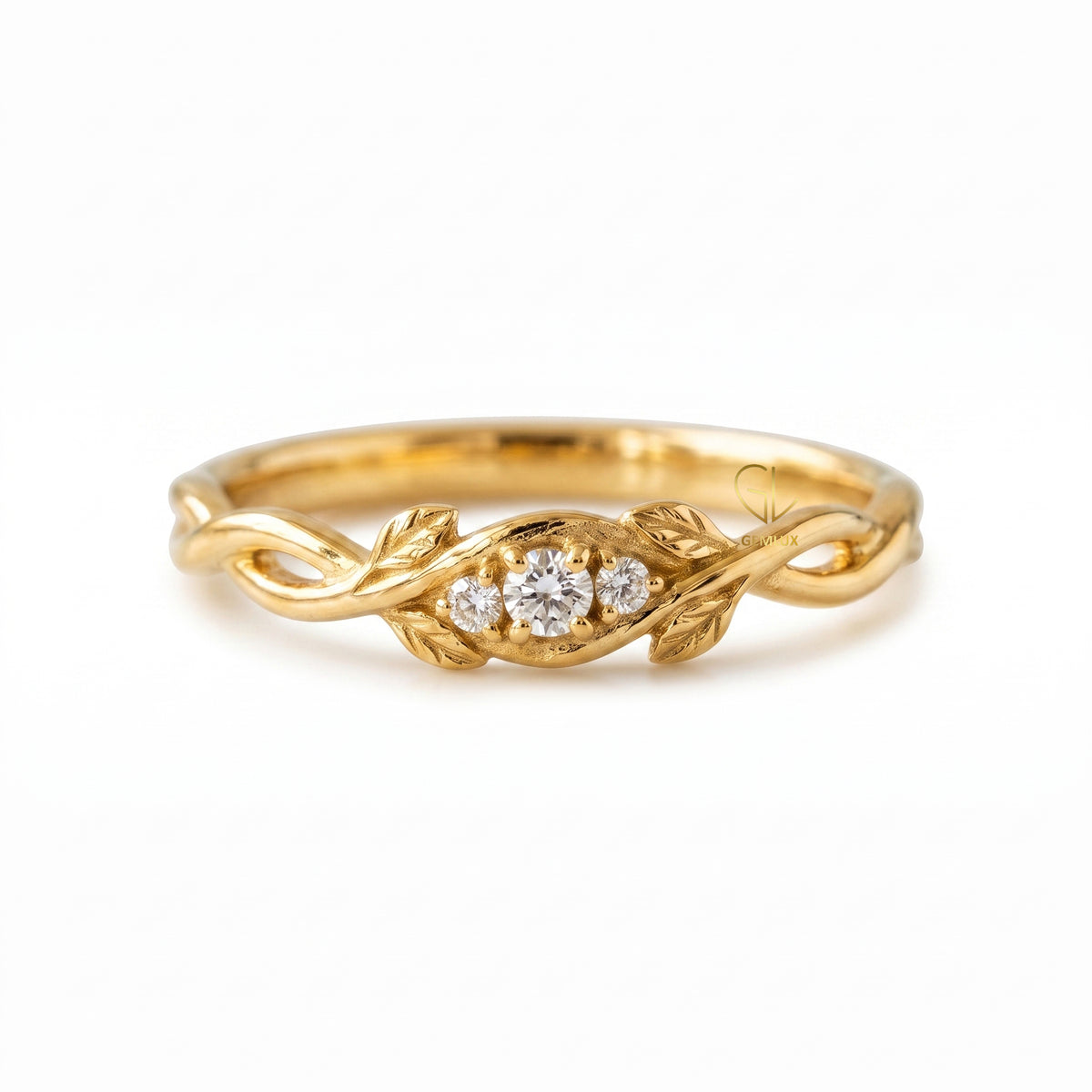 Round-cut lab-grown diamond leaf vine engagement ring | By Gemlux Jewels