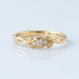 Round-cut lab-grown diamond leaf vine engagement ring, 10k yellow gold, Gemlux Engagement Collection