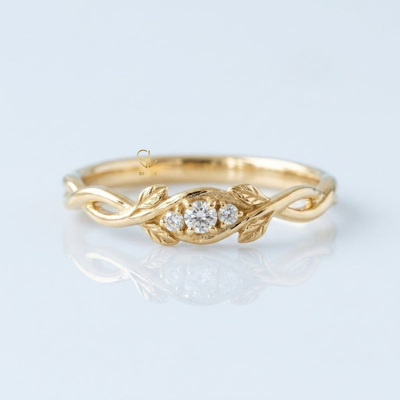 Nature Inspired Round Lab Grown Diamond Leaf Vine Engagement Ring