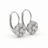 Old European cut lab grown diamond floral cluster lever back earrings in yellow gold