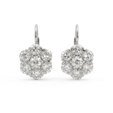Old European cut lab grown diamond floral cluster lever back earrings in yellow gold