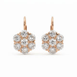 Old European cut lab grown diamond floral cluster lever back earrings in yellow gold