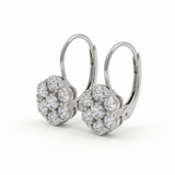 Old European cut lab grown diamond floral cluster lever back earrings in yellow gold