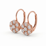 Old European cut lab grown diamond floral cluster lever back earrings in yellow gold